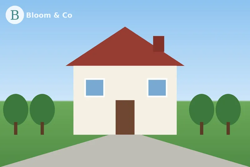 Real estate listing photo of a house with an agency logo watermark